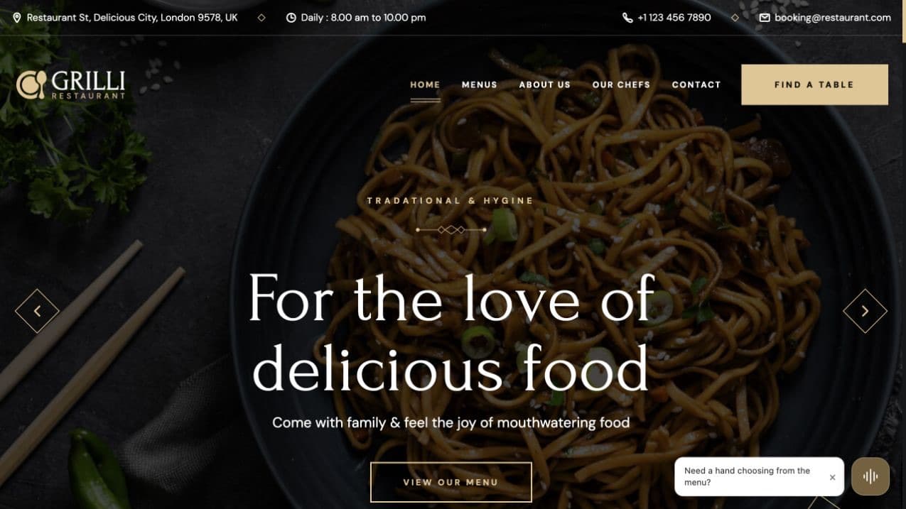Grilli website with an Audentic voice agent embedded