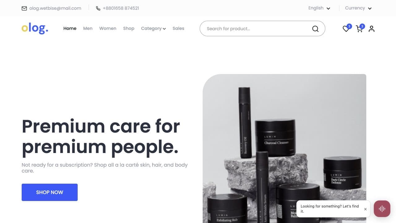 Olog website with an Audentic voice agent embedded
